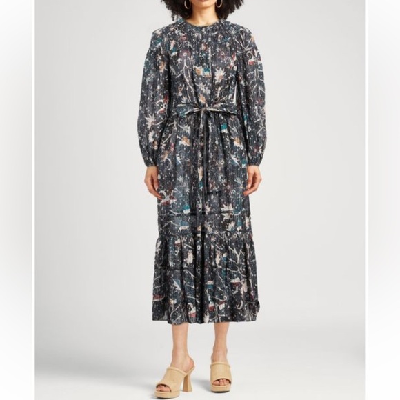 Ulla Johnson Iona Long Sleeve Maxi Dress Size 4 Floral Print Jet‎ Size Small - Picture 1 of 16